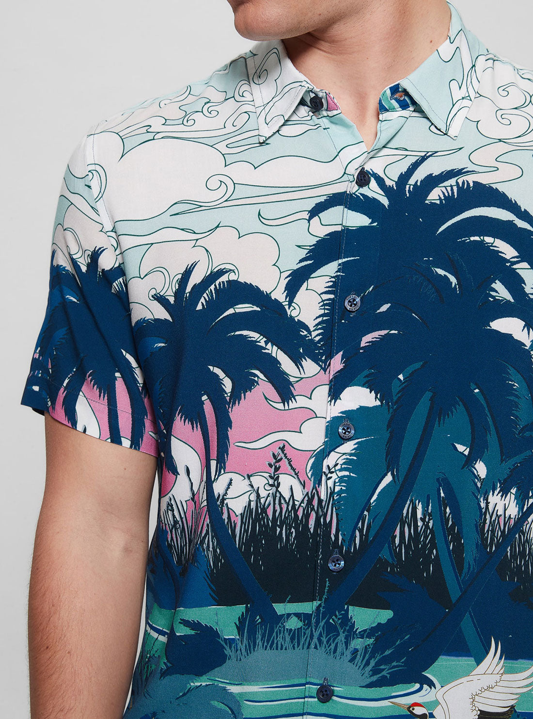 GUESS Men's Eco Japanese Scenic Print Rayon Shirt M3GH06WD4Z2 Detail View
