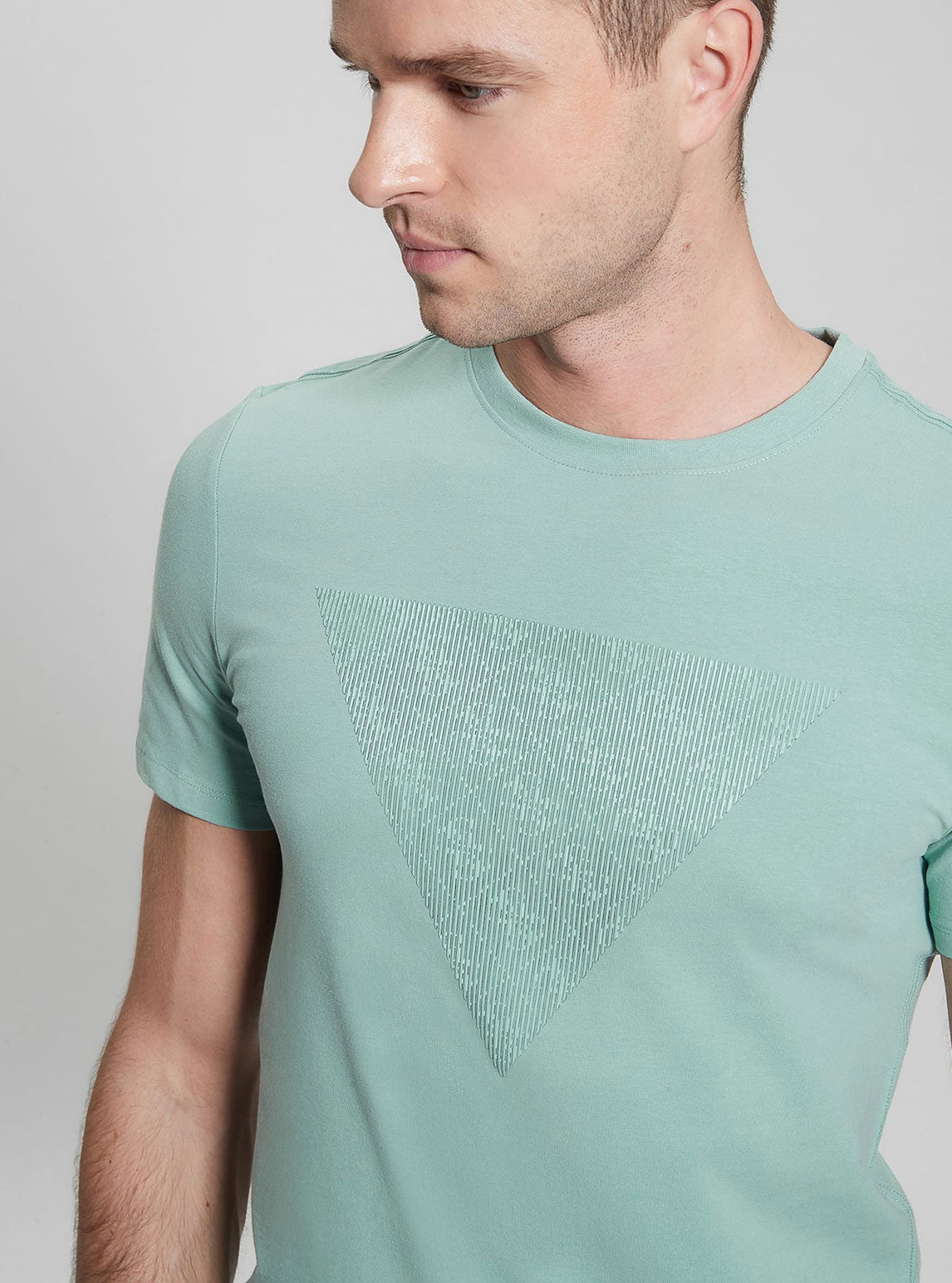 GUESS Men's Eco Lagoon Fog Shiny Gel Logo T-Shirt M3GI33J1314 Detail View