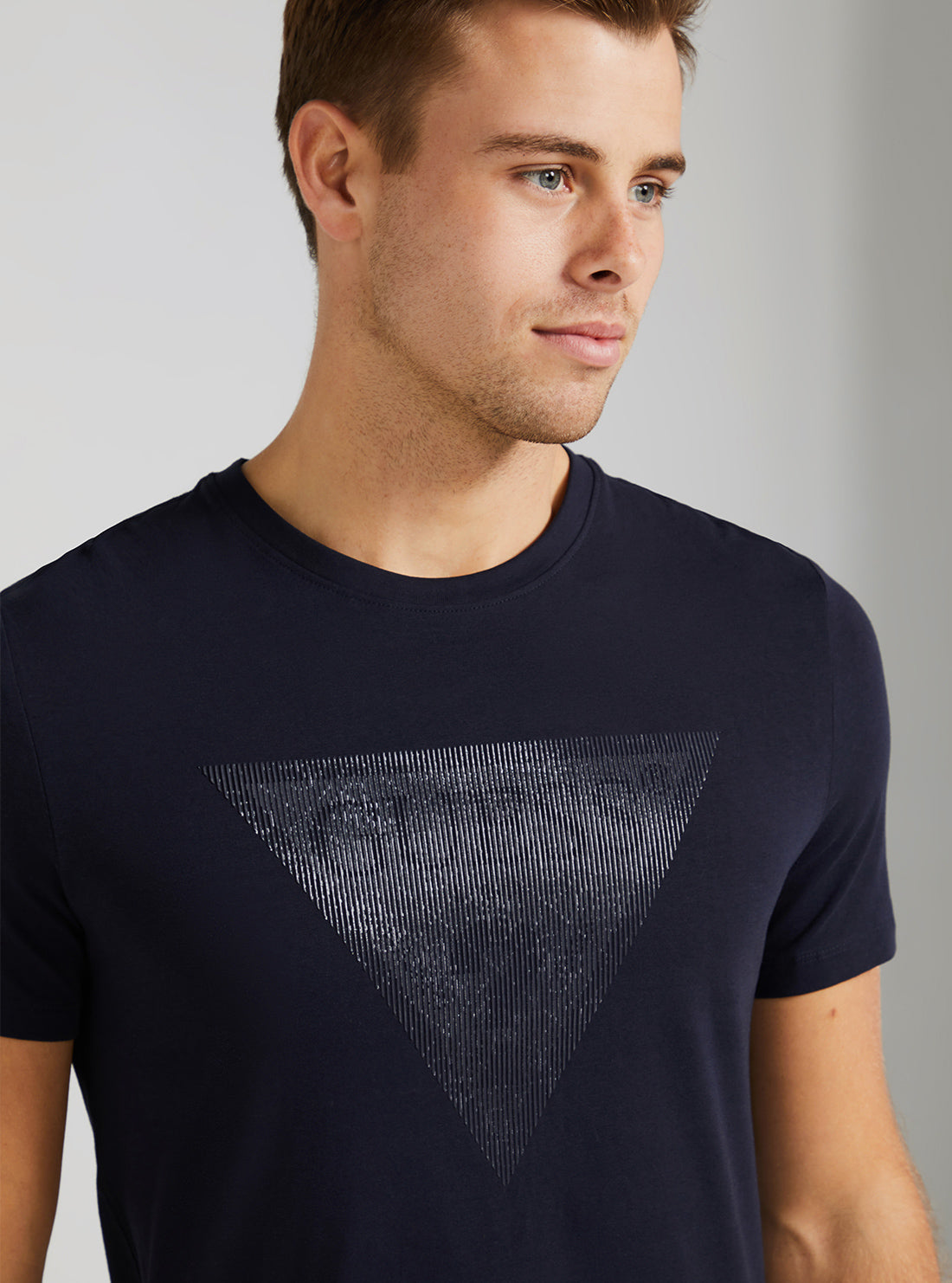 GUESS Men's Eco Smart Blue Shiny Gel Logo T-Shirt M3GI33J1314 Side Detail View