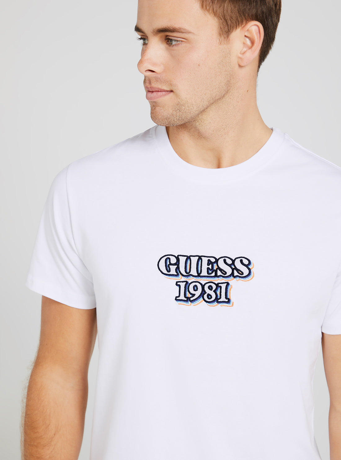 GUESS Men's Eco White Guess Embroidered Logo T-Shirt M3GI30K8FQ4 Detail View