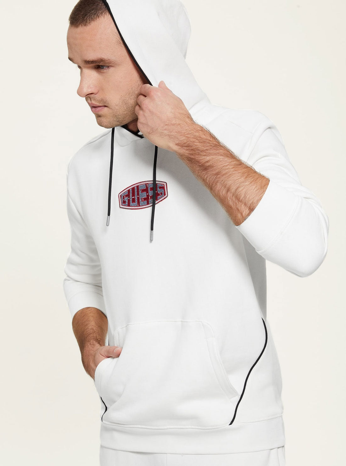 GUESS Men's Eco White Lucky Active Hoodie Z2BQ19K9V34 Detail View