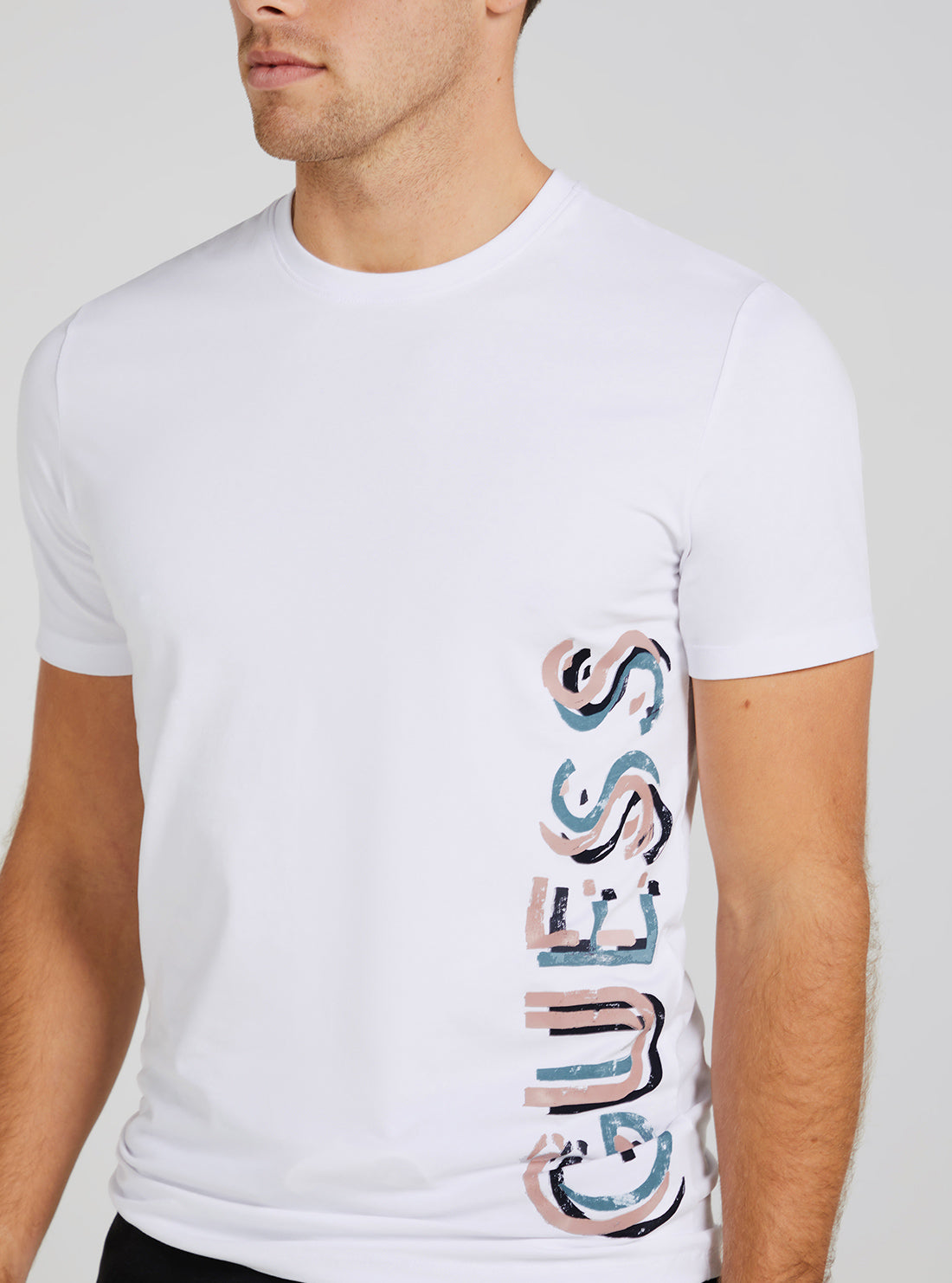 GUESS Men's Eco White Vertical Logo T-Shirt M3GI22J1314 Detail View