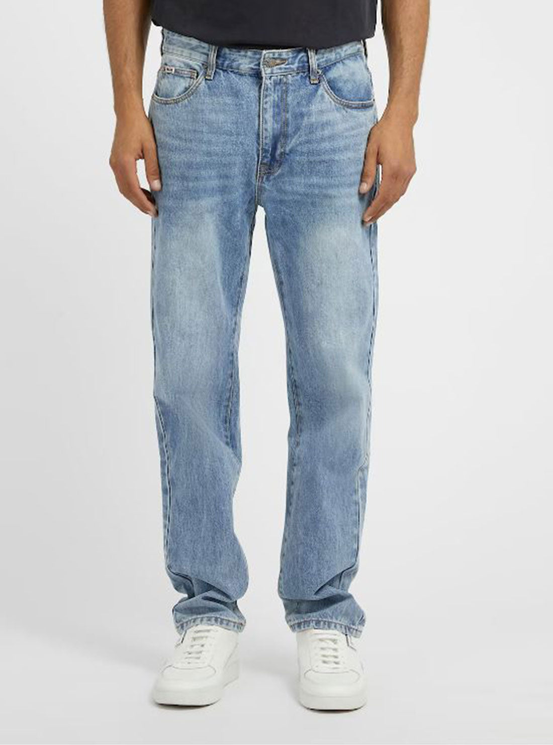 GUESS Men's Guess Originals Mid-Rise Straight Leg Denim Jeans In Leo Light Wash M3GG45D4XY0 Front View