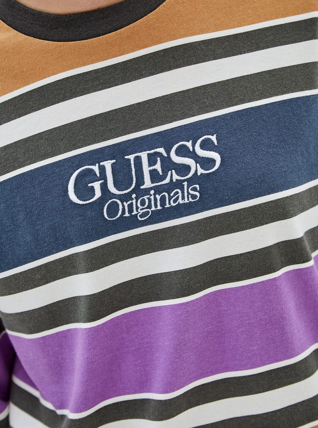 GUESS Men's Guess Originals White Multi Block Stripe Logo T-Shirt M3GI28K9XF3 Detail View