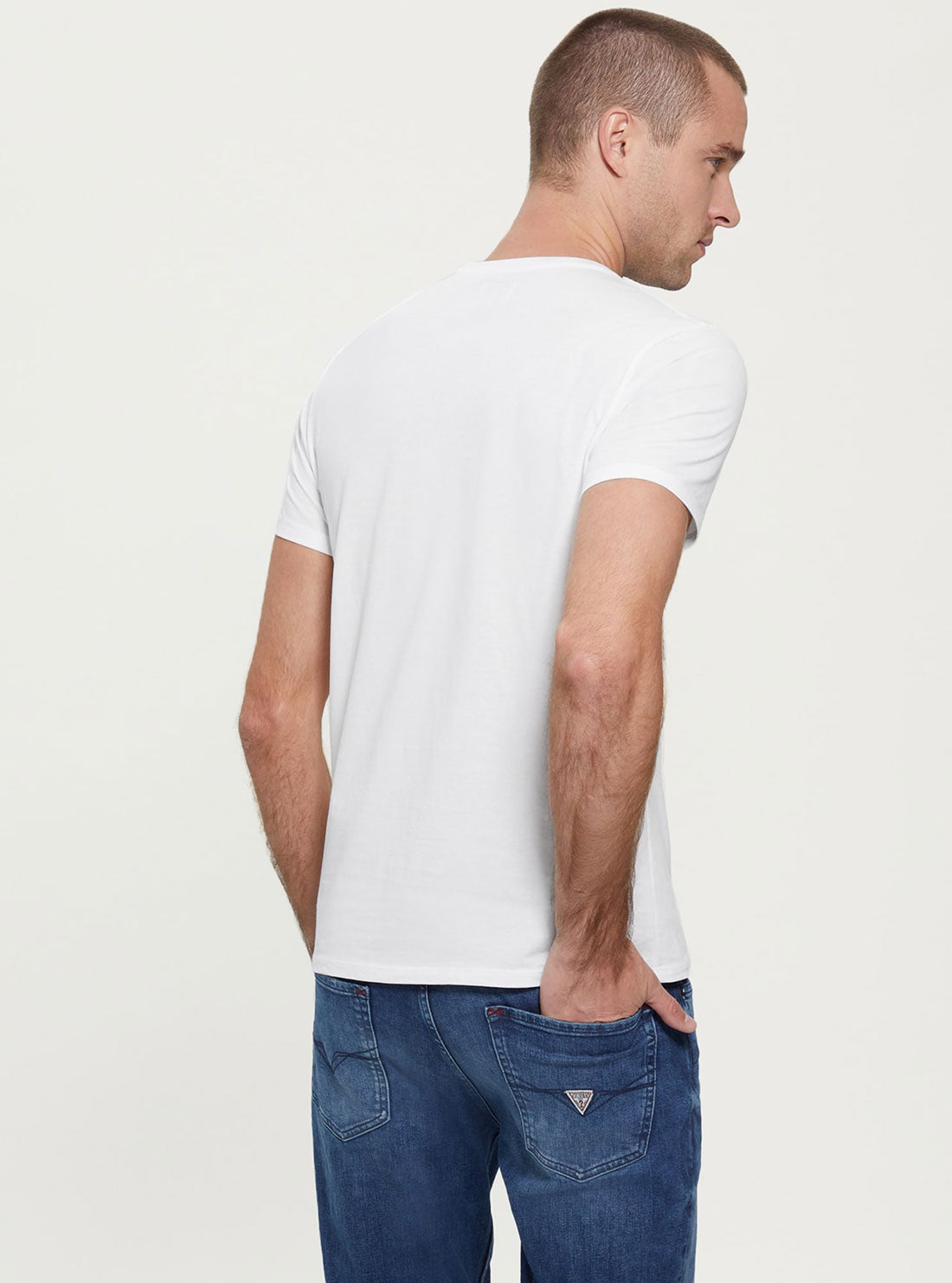 GUESS Men's White Pima Logo T-Shirt M2BP47K7HD0 Back View
