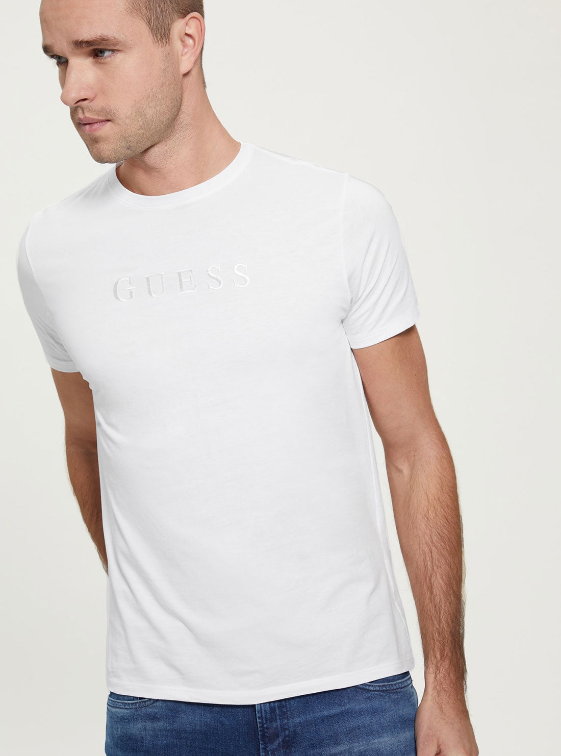GUESS Men's White Pima Logo T-Shirt M2BP47K7HD0 Detail View