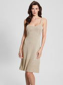 GUESS Women's Beige Blanco Lurex Marion Knit Mini Dress W3GK35Z36K0 Front View