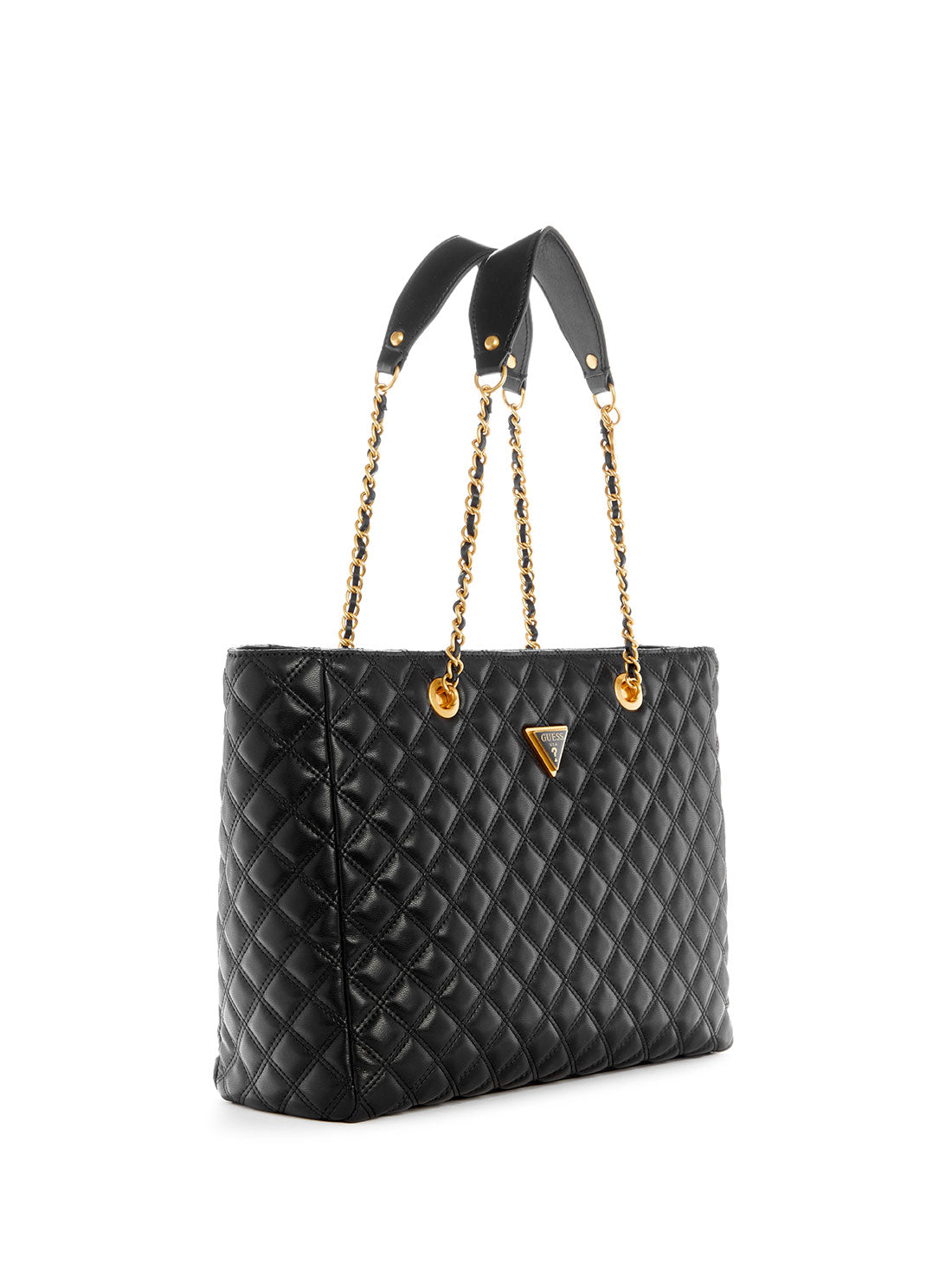 GUESS Women's Black Giully Quilted Tote Bag QA874823 Angle View