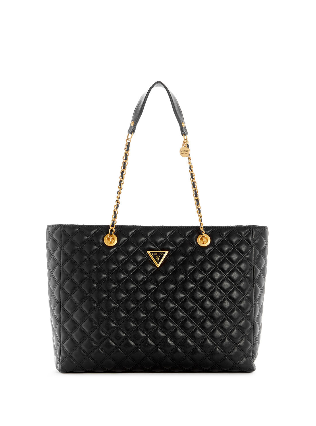 GUESS Women's Black Giully Quilted Tote Bag QA874823 Front View