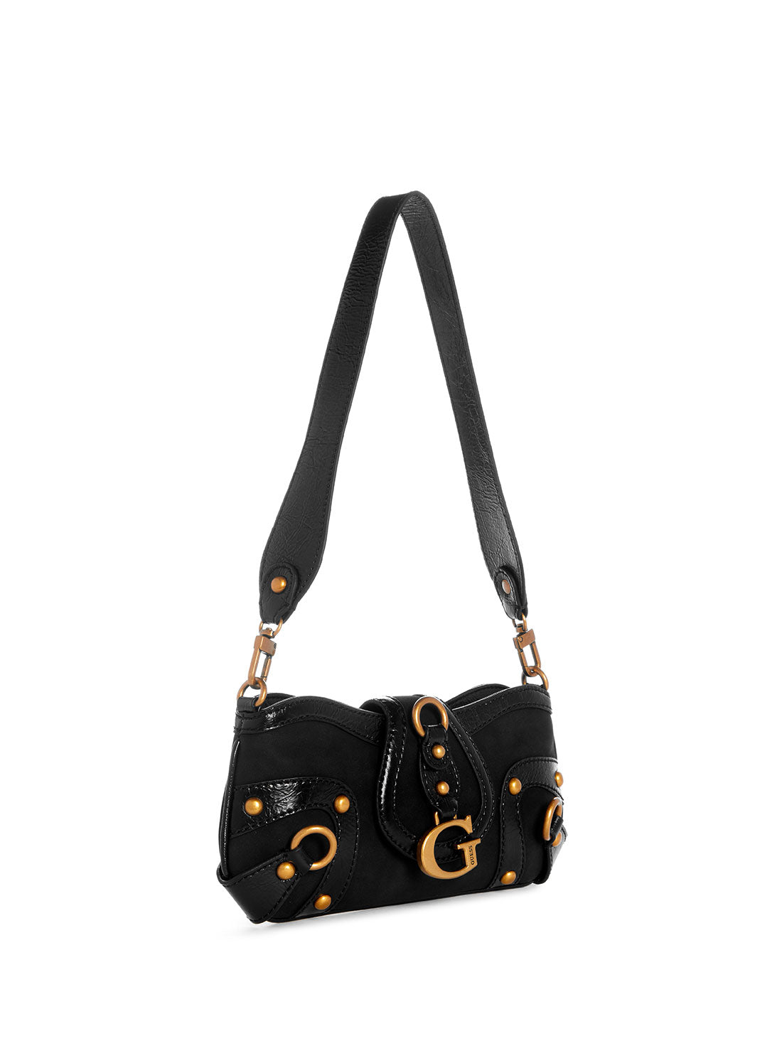 GUESS Women's Black Gloss Vintage Shoulder Bag EB899718 Angle View