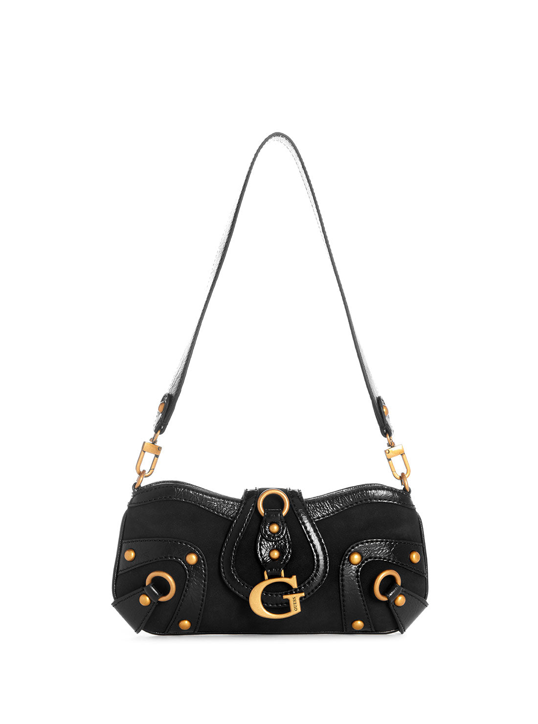 GUESS Women's Black Gloss Vintage Shoulder Bag EB899718 Front View
