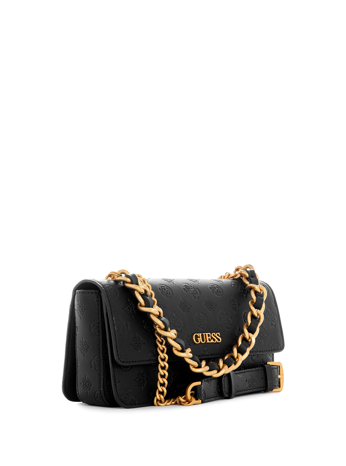 GUESS Women's Black Logo Geva Convertible Crossbody Bag PD895921 Angle View