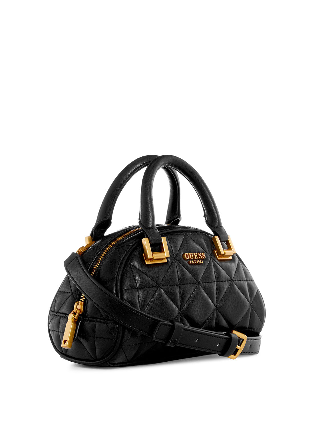 GUESS Women's Black Mildred Mini Bowler Bag QA896276 Angle View