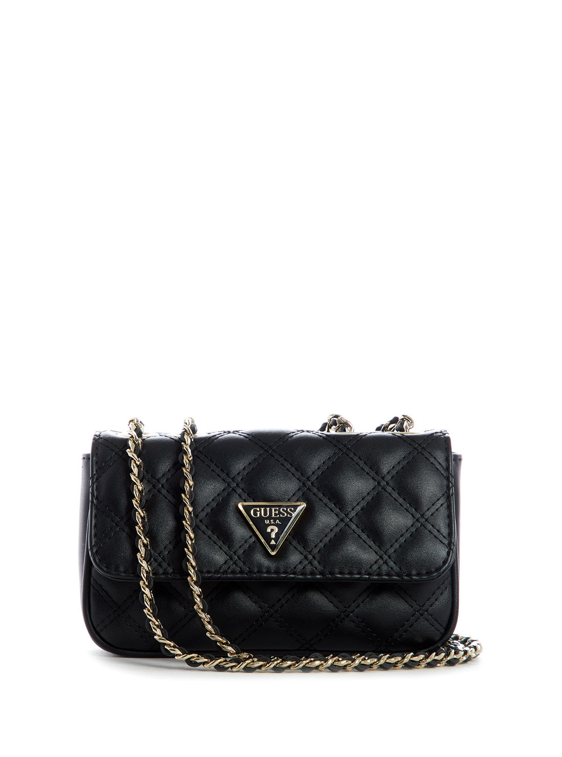 GUESS Women's Black Quilted Cessily Micro Mini Crossbody Bag EV767978 Front View