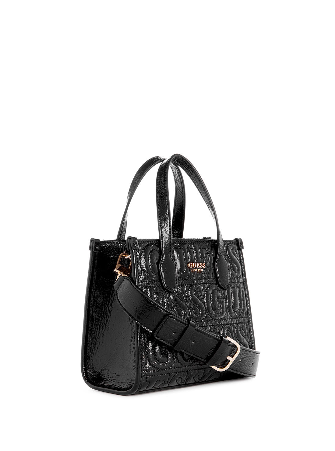 GUESS Women's Black Silvana Quilted Mini Tote Bag EG866577 Angle View