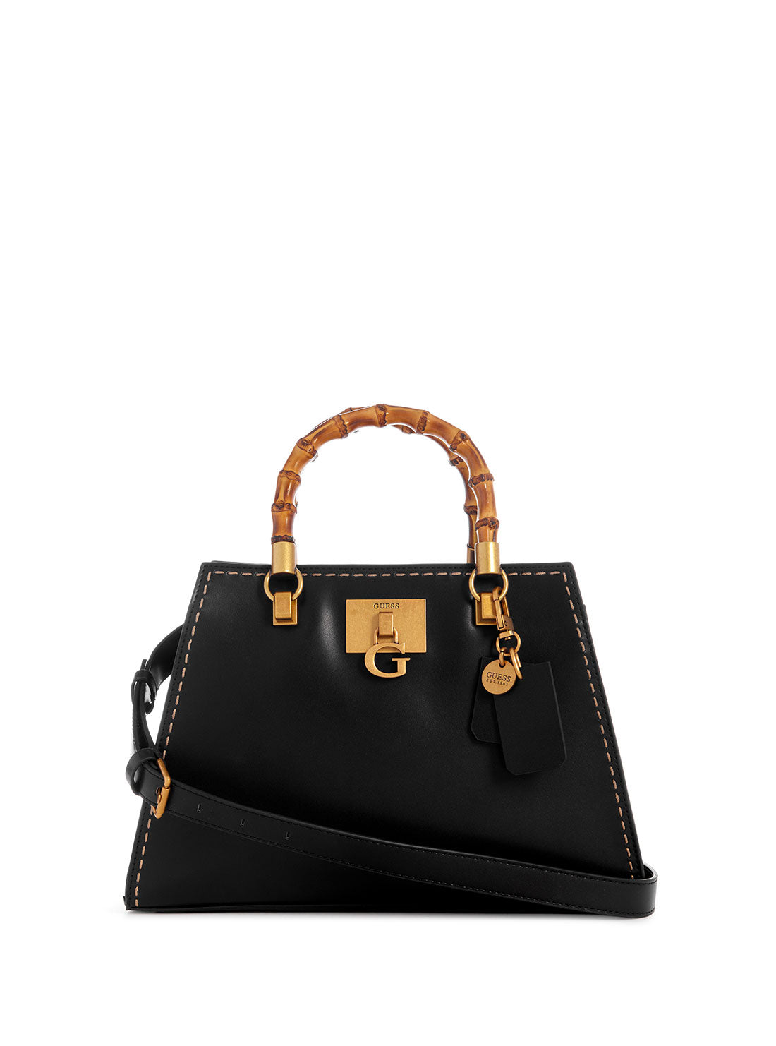 GUESS Women's Black Stephi Bamboo Satchel Bag VB787508 Front View