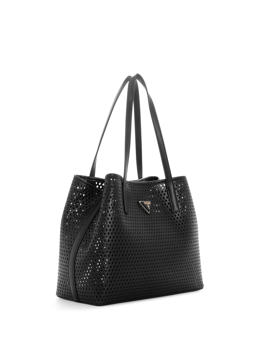 GUESS Women's Black Woven Vikky Tote Bag WP699523 Angle View