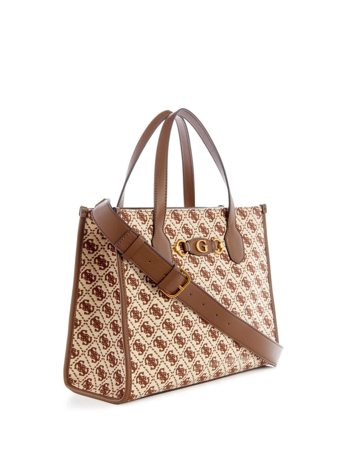 GUESS Women's Brown Logo Izzy Tote Bag JB865422 Angle View