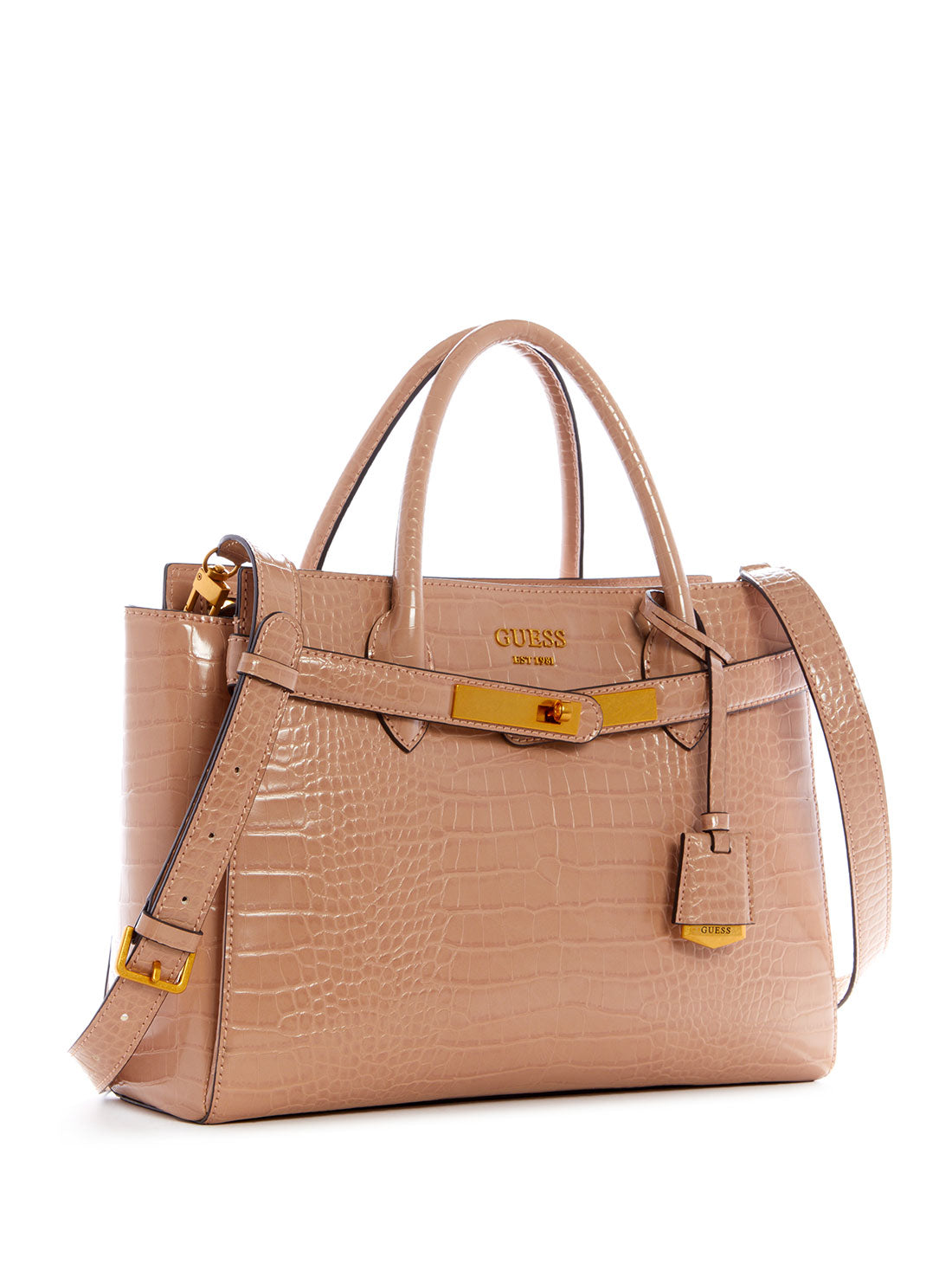 GUESS Women's Camel Enisa High Society Satchel CA842106 Angle View