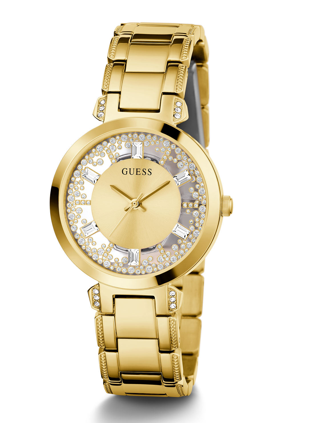 GUESS Women's Champagne Crystal Clear Glitz Watch GW0470L2 Full View