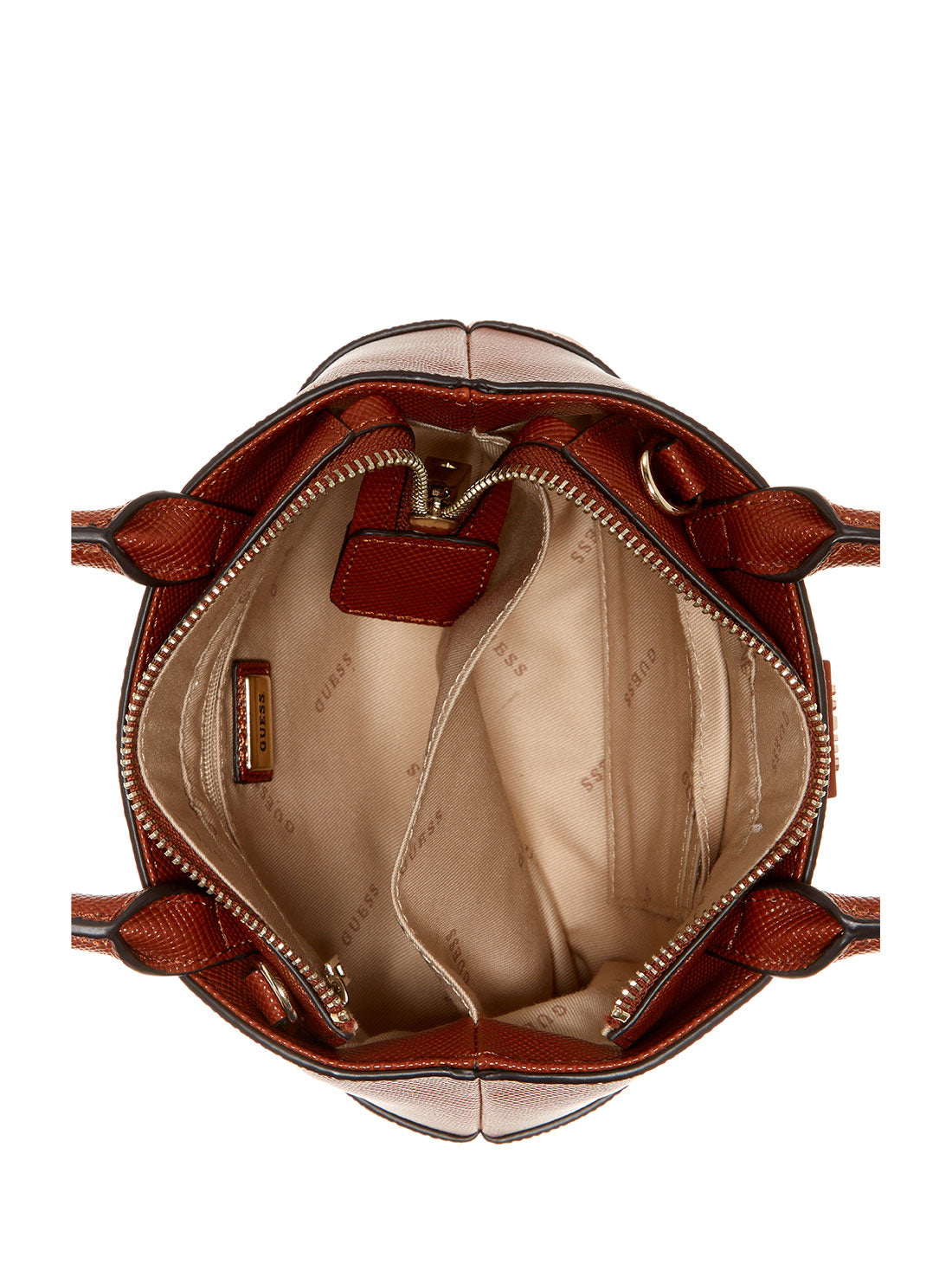 GUESS Women's Cognac Cordelia Mini Satchel Bag VG813077 Inside View