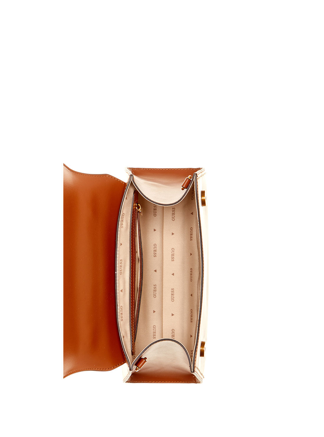 GUESS Women's Cognac Stephi Bamboo Crossbody Bag VB787521 Inside View