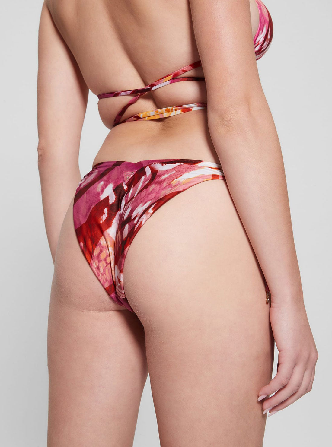 GUESS Women's Colourful Animalier V-String Bikini Bottoms E3GO03MC04R Back View