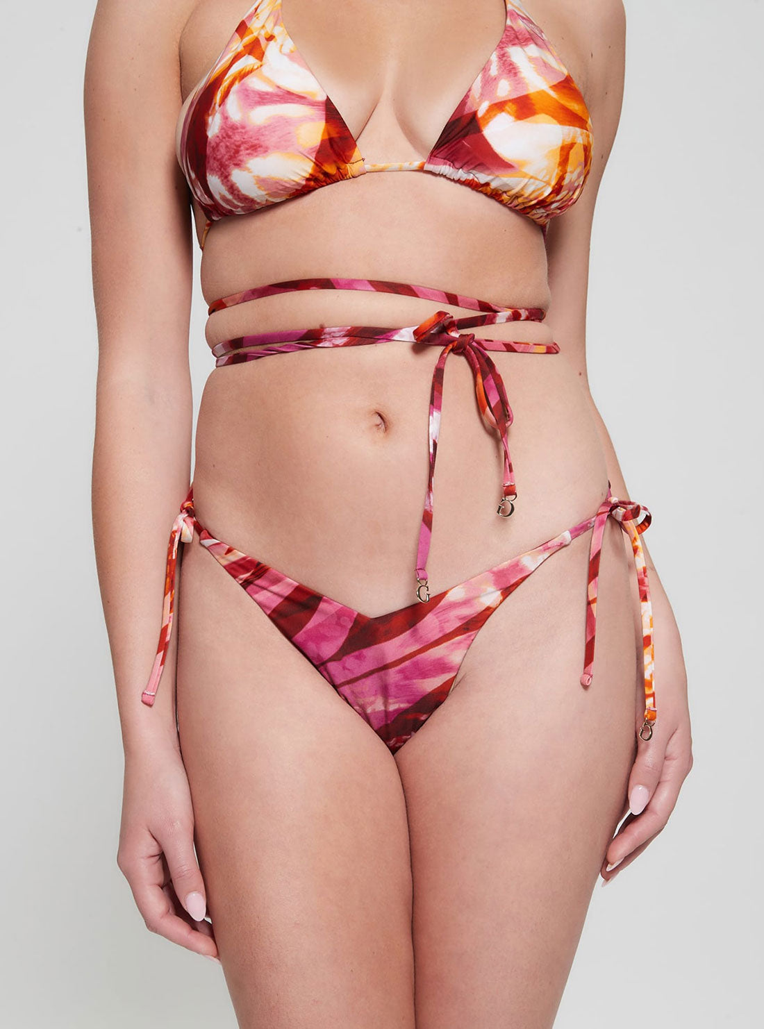 GUESS Women's Colourful Animalier V-String Bikini Bottoms E3GO03MC04R Front View