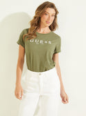 GUESS Women's Eco Army Sage 1981 Roll Cuff Logo T-Shirt W2BI68K8G01 Front View