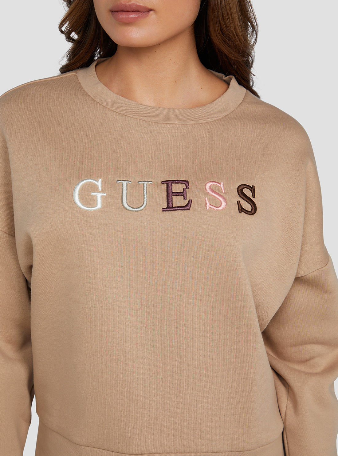 GUESS Women's Eco Beige Clara Logo Jumper W3RQ05K9Z22 Detail View