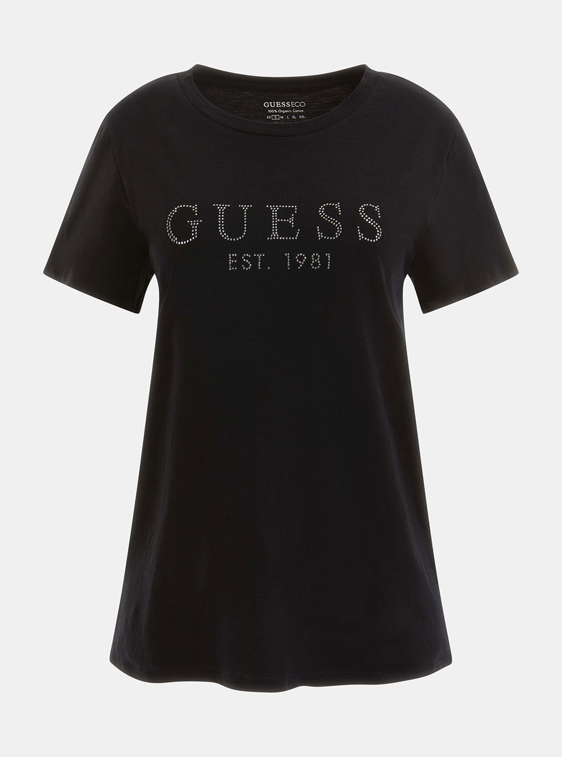 GUESS Women's Eco Black 1981 Crystal Logo T-Shirt W3GI76K8G01 Ghost View