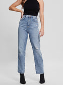 GUESS Women's Eco High-Rise Melrose Wide Leg Denim Jeans In Target Blue Wash W3RA32D4WF3 Front View