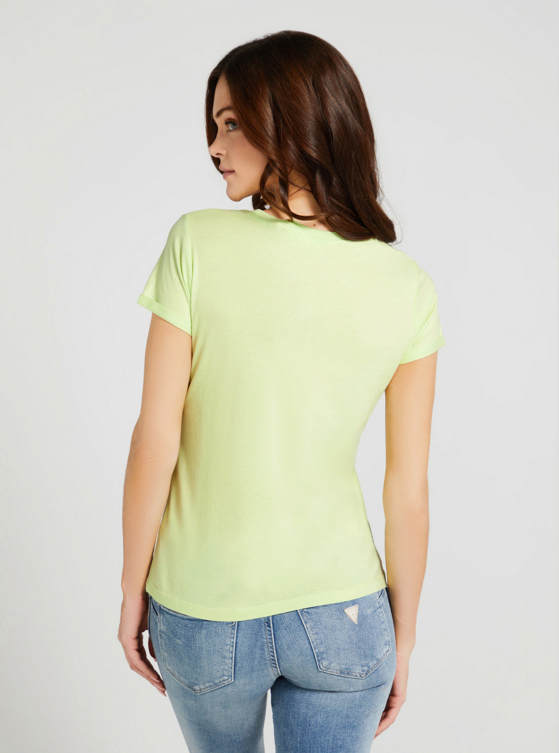 GUESS Women's Eco Honeydew Green Marine Logo T-Shirt W3GI37K46D1 Back View