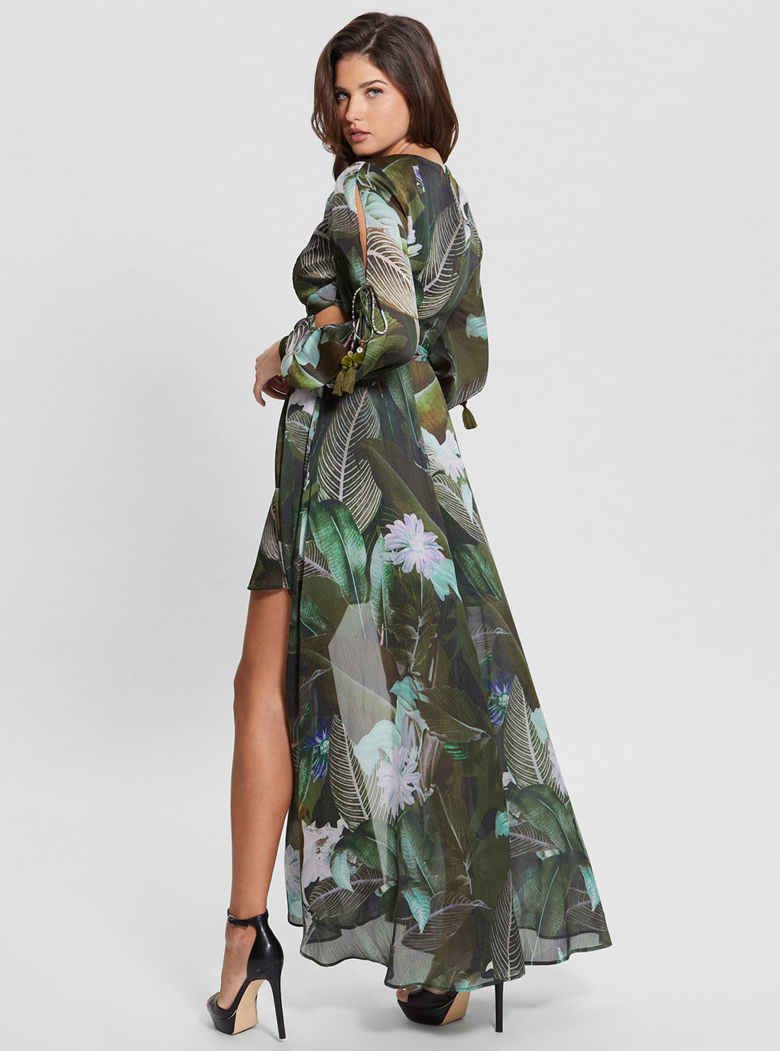 GUESS Women's Eco Moonlit Tropic Garden Farrah Maxi Dress W3GK81WCWF2 Back View