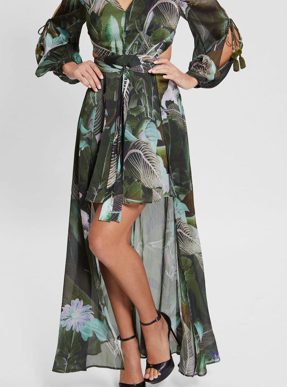 GUESS Women's Eco Moonlit Tropic Garden Farrah Maxi Dress W3GK81WCWF2 Bottom View