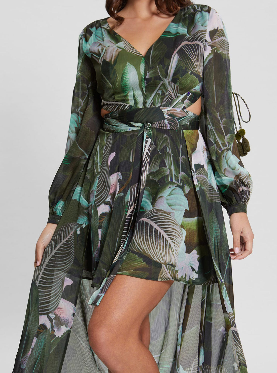 GUESS Women's Eco Moonlit Tropic Garden Farrah Maxi Dress W3GK81WCWF2 Detail View