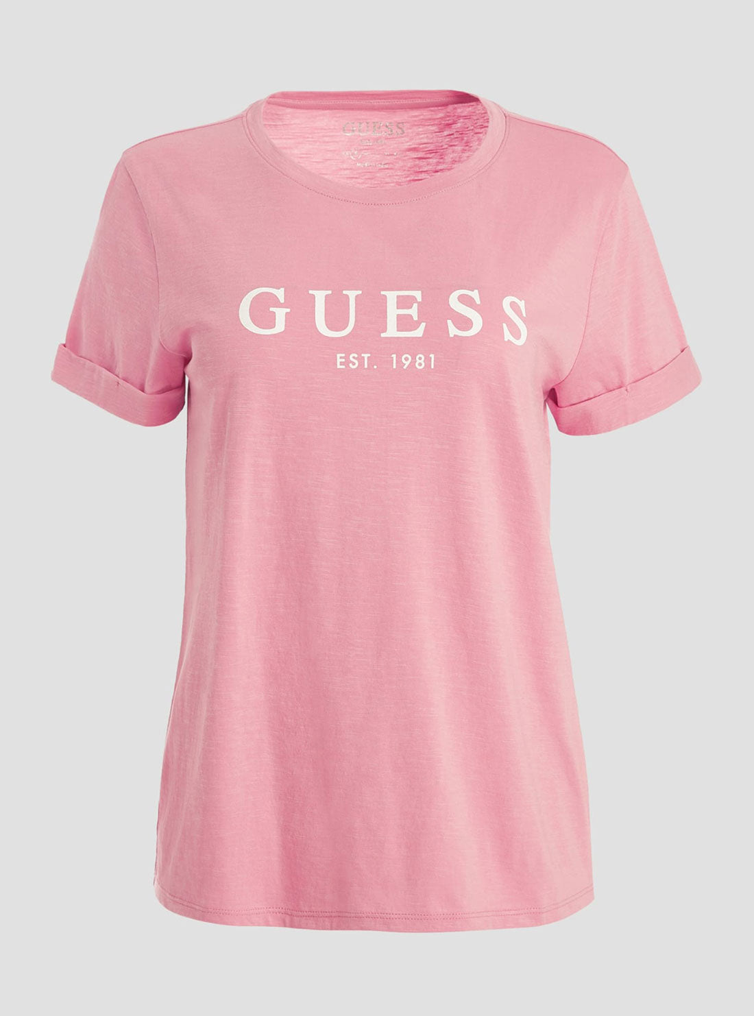 GUESS Women's Eco Pink 1981 Roll Cuff Logo T-Shirt W2BI68K8G01 Ghost View
