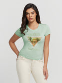GUESS Women's Eco Soft Mint Desert Triangle Logo T-Shirt W3YI72K9SN1 Front View