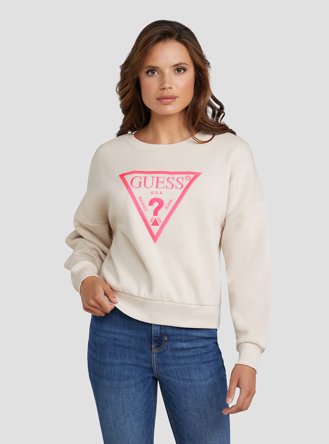 GUESS Women's Eco Stone Ane Logo Jumper W3RQ04K9Z21 Front View