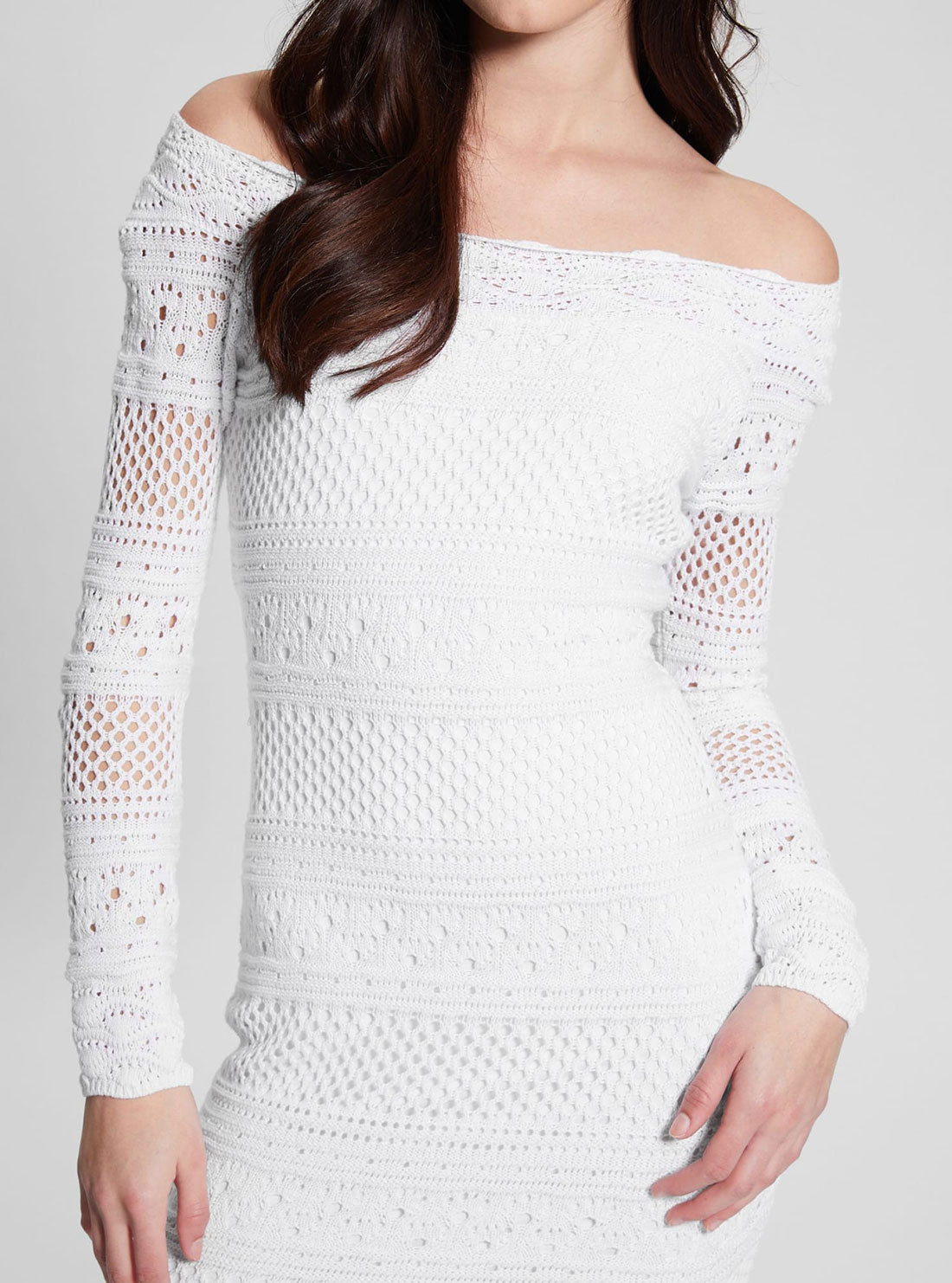 GUESS Women's Eco White Amelie Crochet Mini Dress W3GK19Z2YL1 Close View