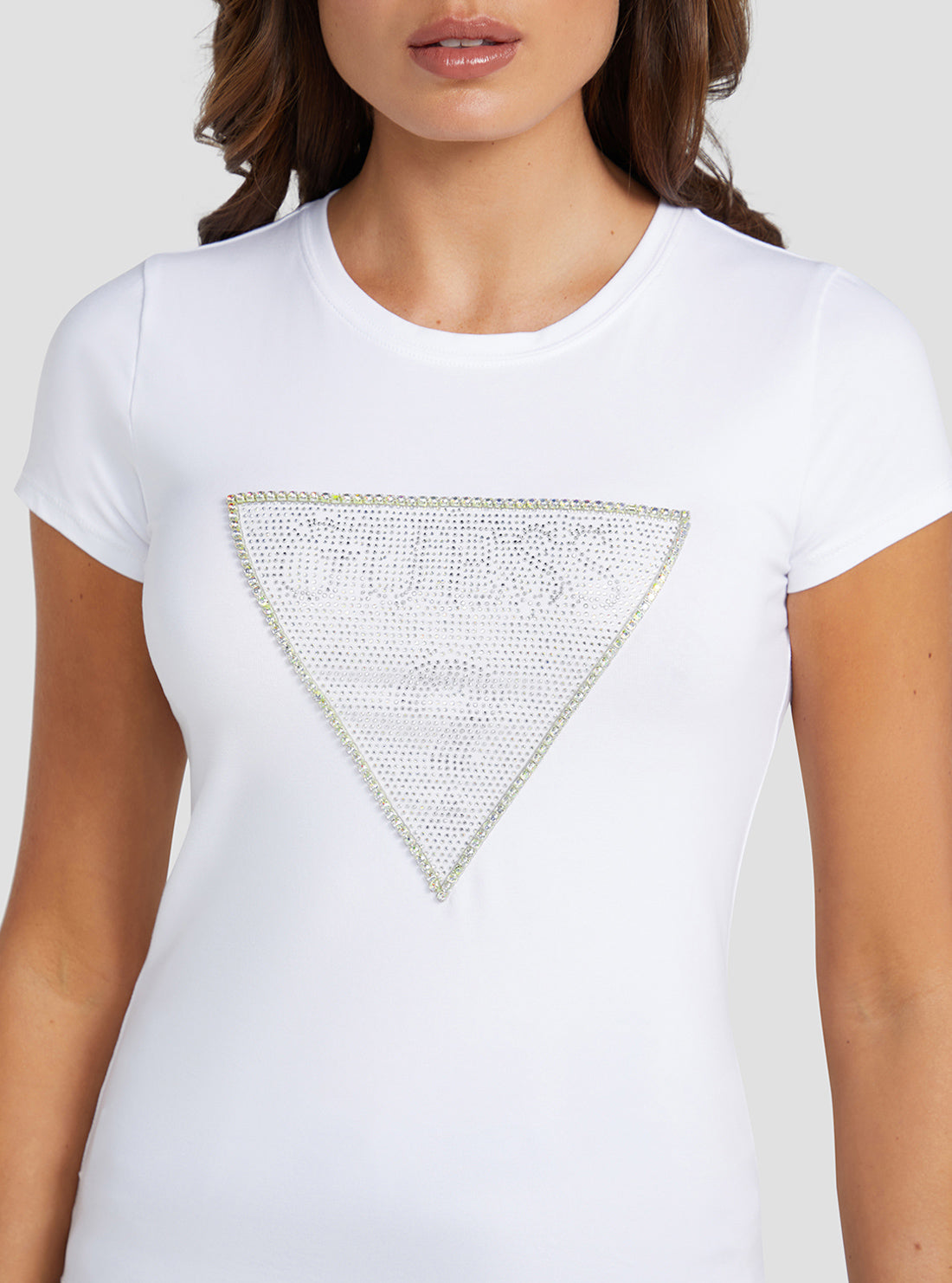 GUESS Women's Eco White Crystal Logo T-Shirt W3RI05KA0Q1 Detail View