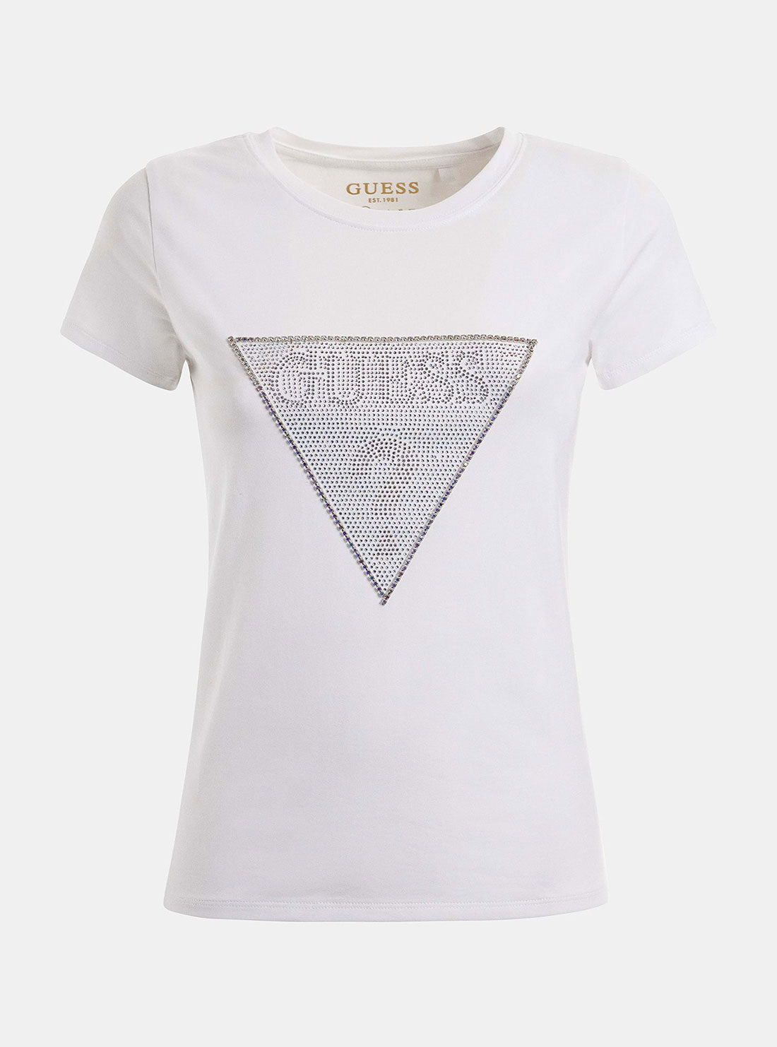 GUESS Women's Eco White Crystal Logo T-Shirt W3RI05KA0Q1 Ghost View