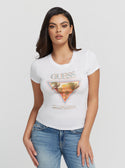 GUESS Women's Eco White Desert Triangle Logo T-Shirt W3YI72K9SN1 Front View