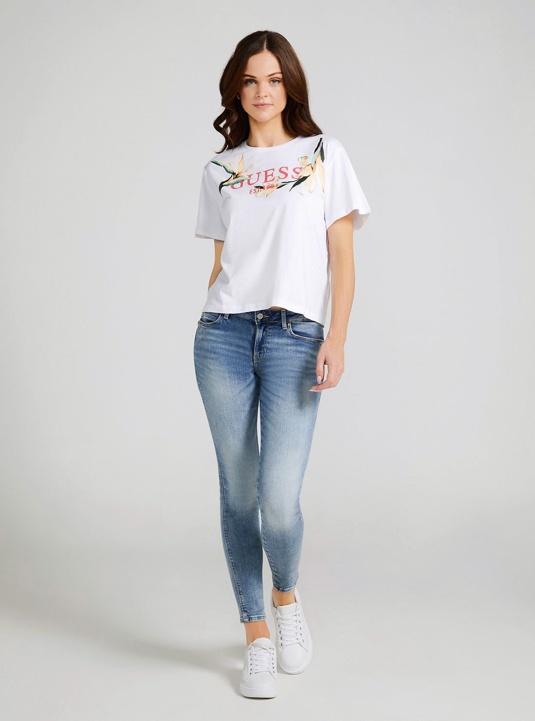 GUESS Women's Eco White Logo Flowers T-Shirt W3GI43JA914 Full View