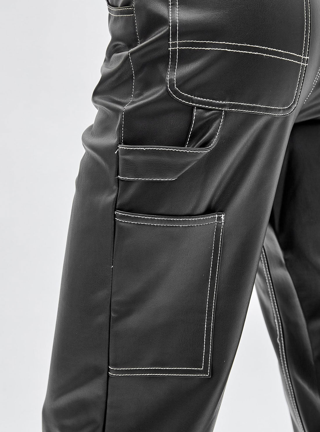 GUESS Women's Guess Originals Black Faux Leather Carpenter Pants W2BG10K8S30 Close View