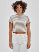 GUESS Women's Guess Originals White Multi Clara Striped Baby T-Shirt W3GI60KA0Q3 Front View