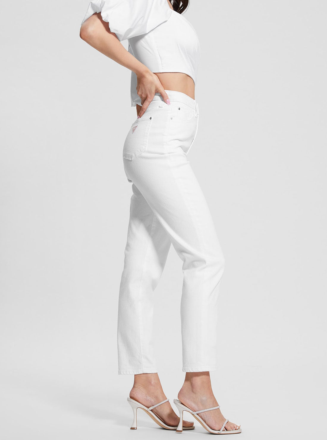GUESS Women's High-Rise Straight Leg Denim Mom Jeans in Pure White Wash WBGA21D4T50 Side View