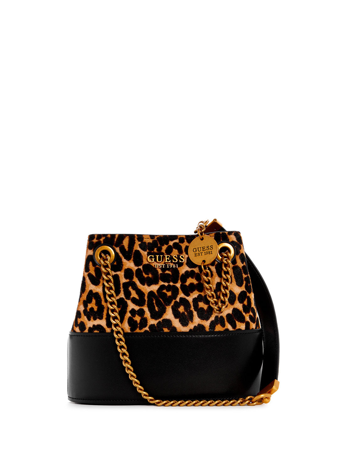 GUESS Women's Leopard Iseline Bucket Bag LH896001 Front View