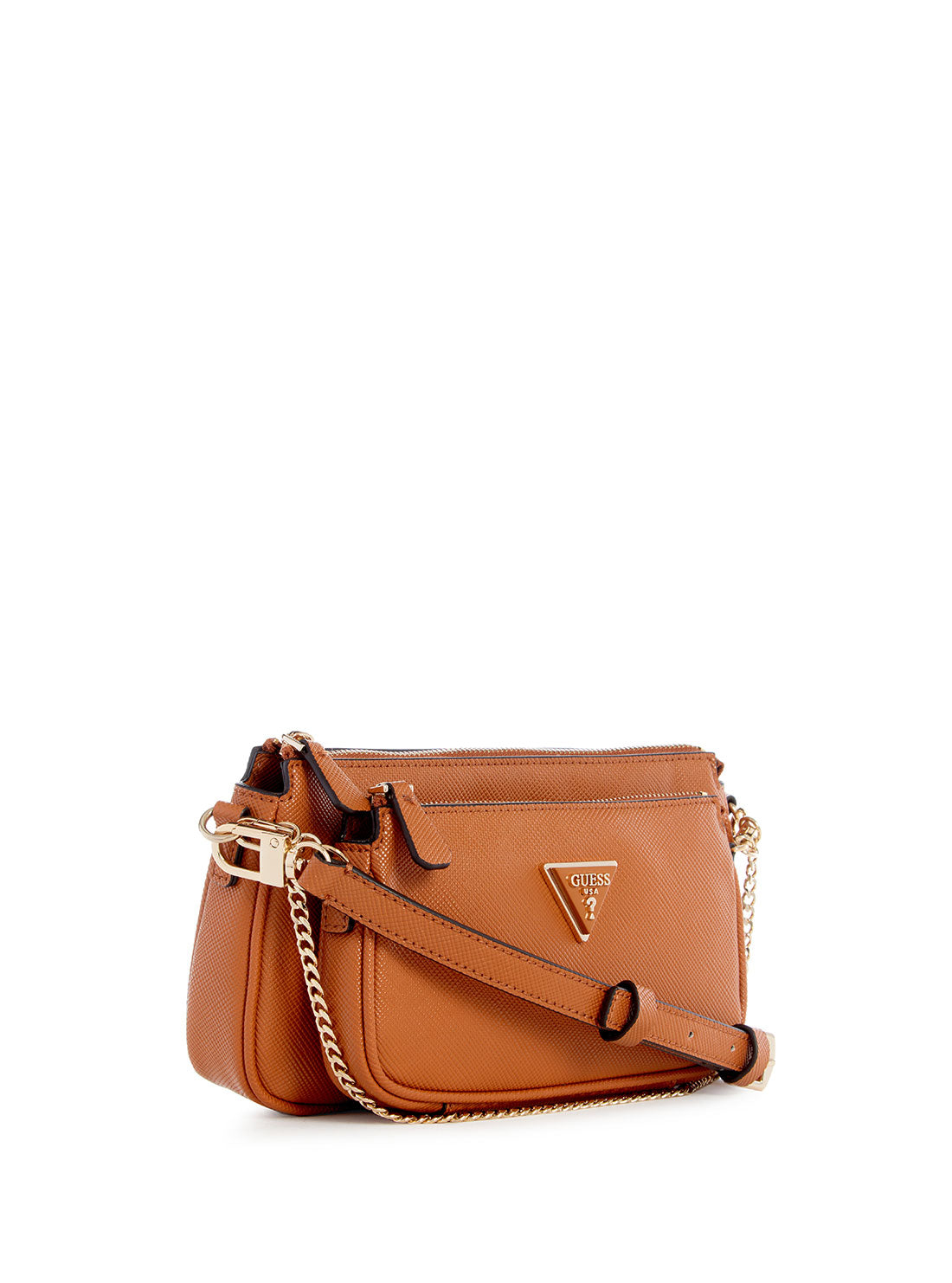 GUESS Women's Light Cognac Noelle Crossbody Pouch Bag ZG787971 Angle View