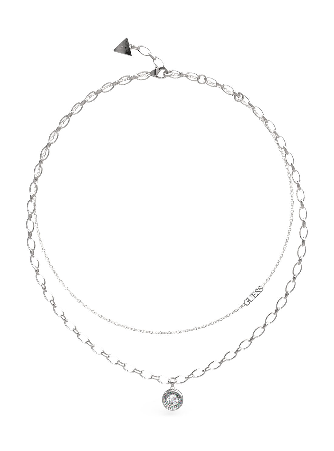Rhodium Solitaire Double Chain Necklace